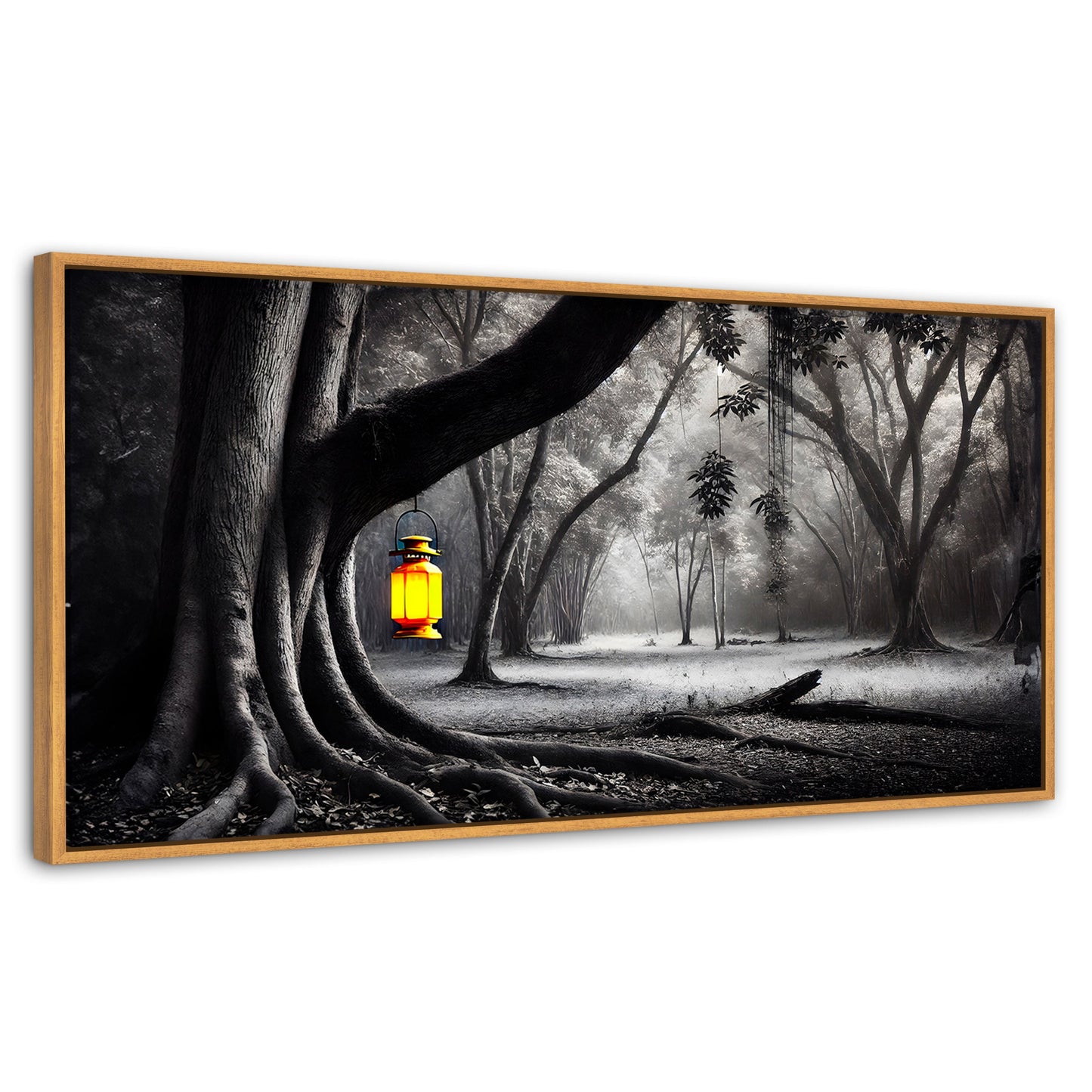 Cuadros Decorativos Canvas Revolution | Bosque Iluminado | Panoramico | Portada | Marco Negro