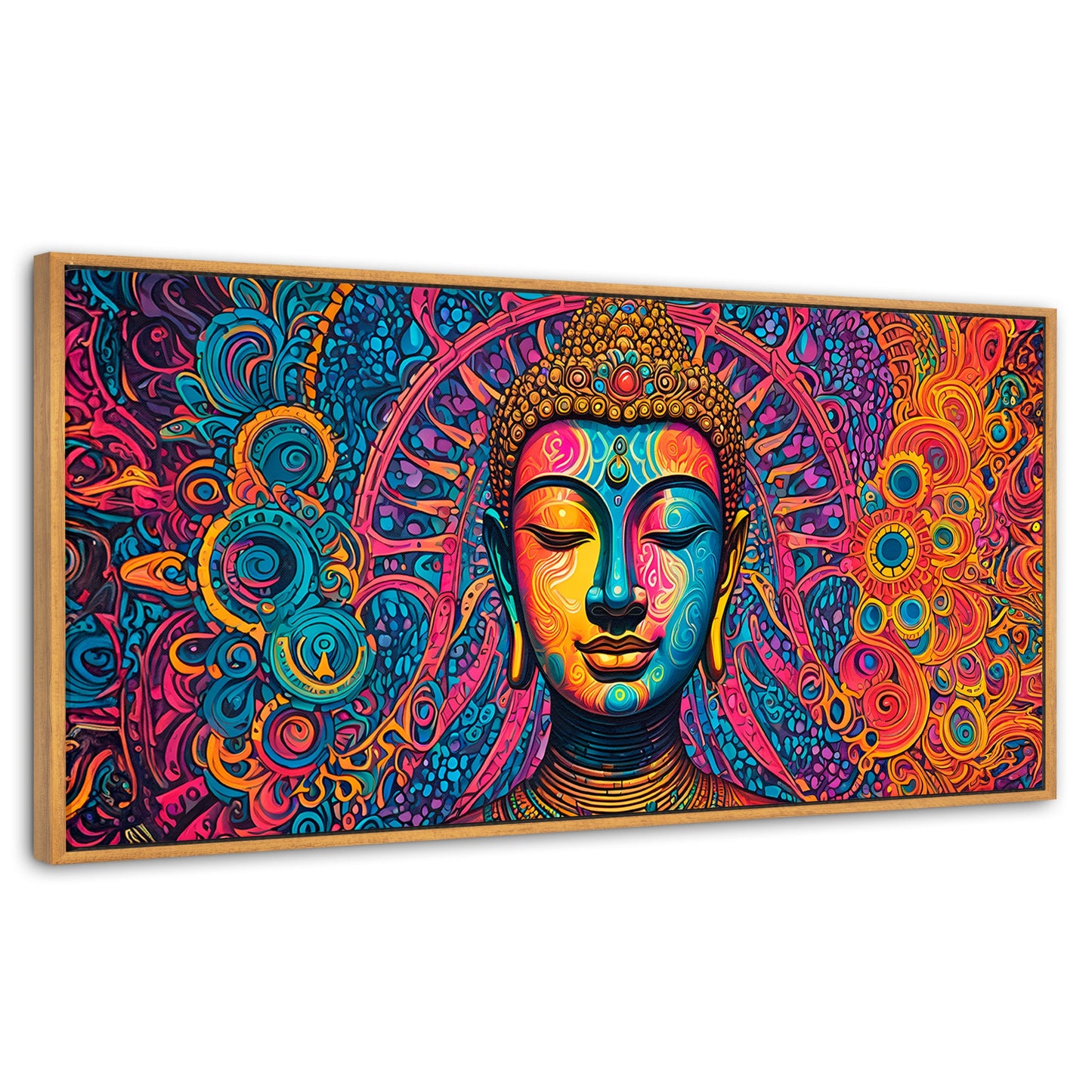 Cuadros Decorativos Canvas Revolution | Buda Mandala Neon | Panoramico | Portada
