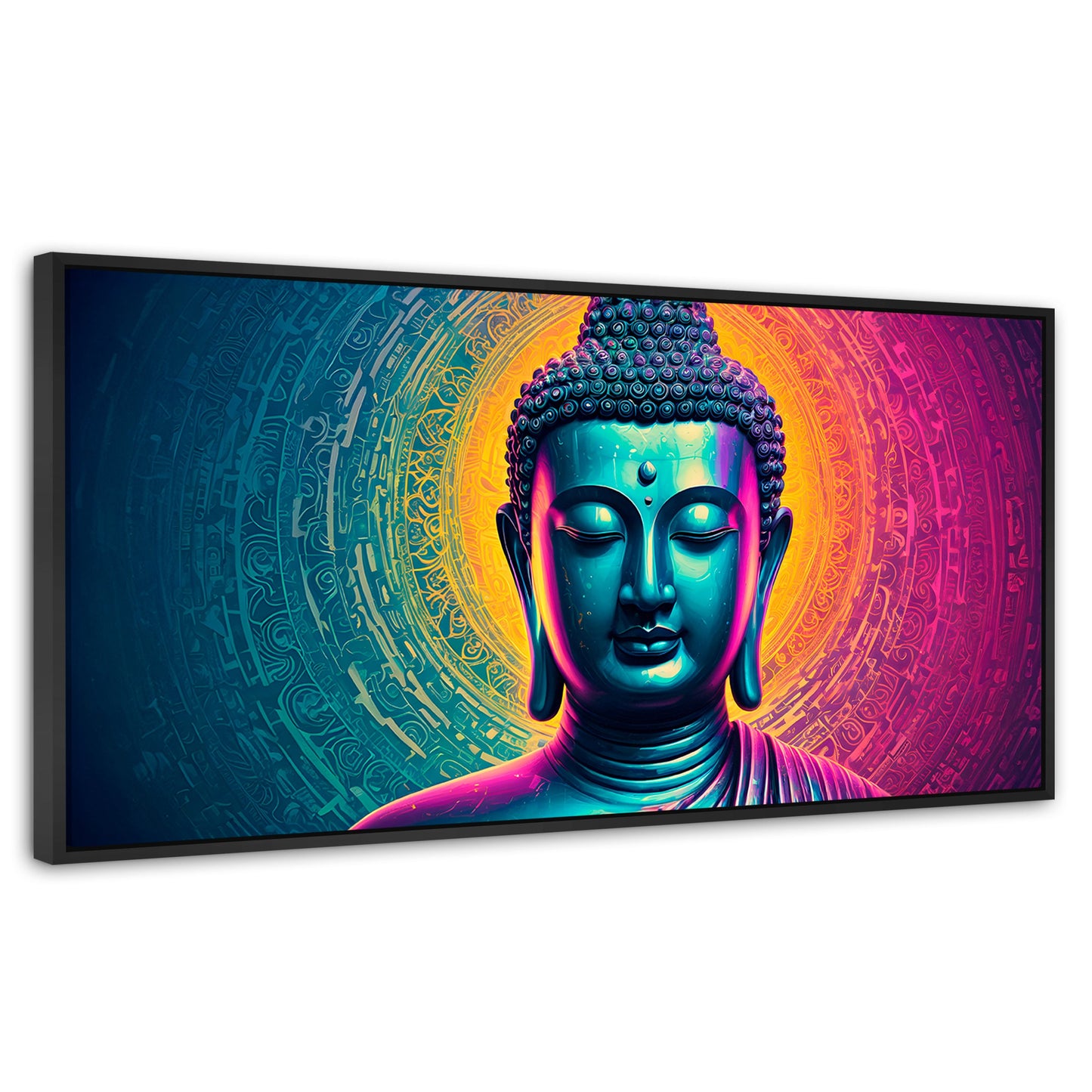Cuadros Decorativos Canvas Revolution | Buda Sobre Universo | Panoramico | Portada | Marco Plateado