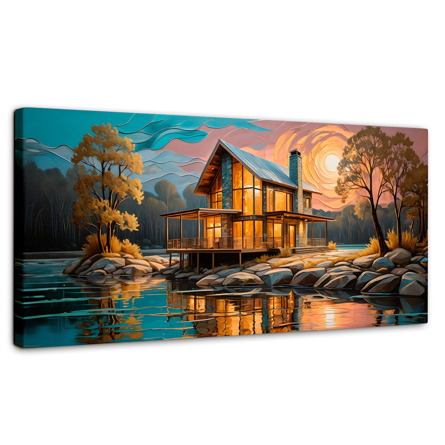 Cuadros Decorativos Canvas Revolution | Cabana Junto Lago | Panoramico | Portada | Marco SinMarco