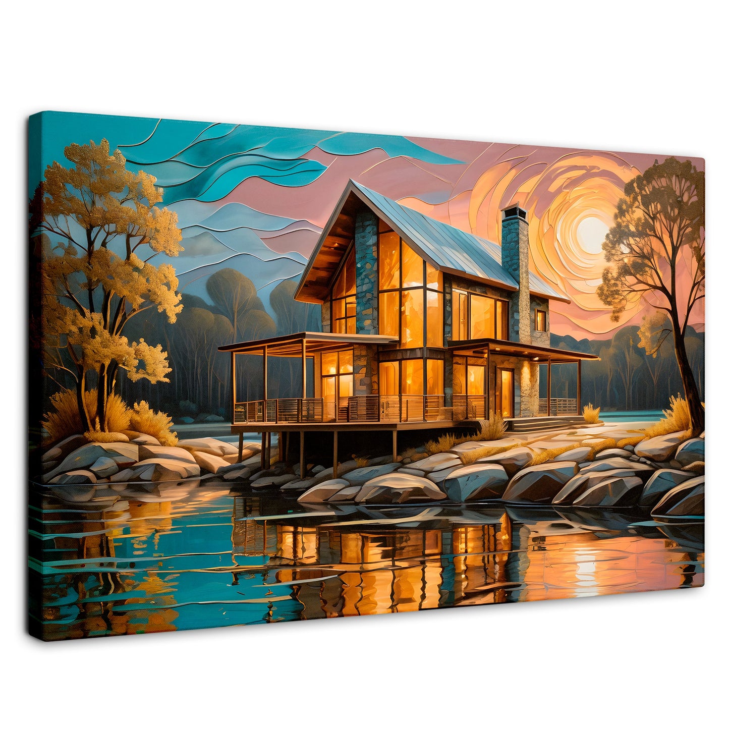 Cuadros Decorativos Canvas Revolution | Cabana Junto Lago | Rectangular | Portada | Marco SinMarco