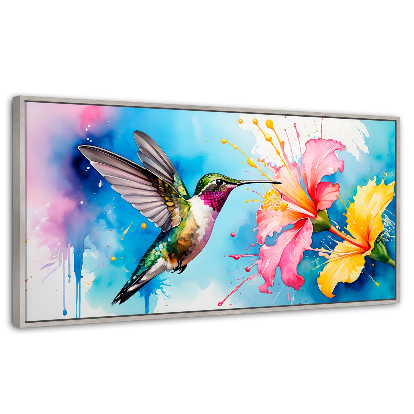 Cuadros Decorativos Canvas Revolution | Colibri Abstracto | Panoramico | Portada | Marco Blanco