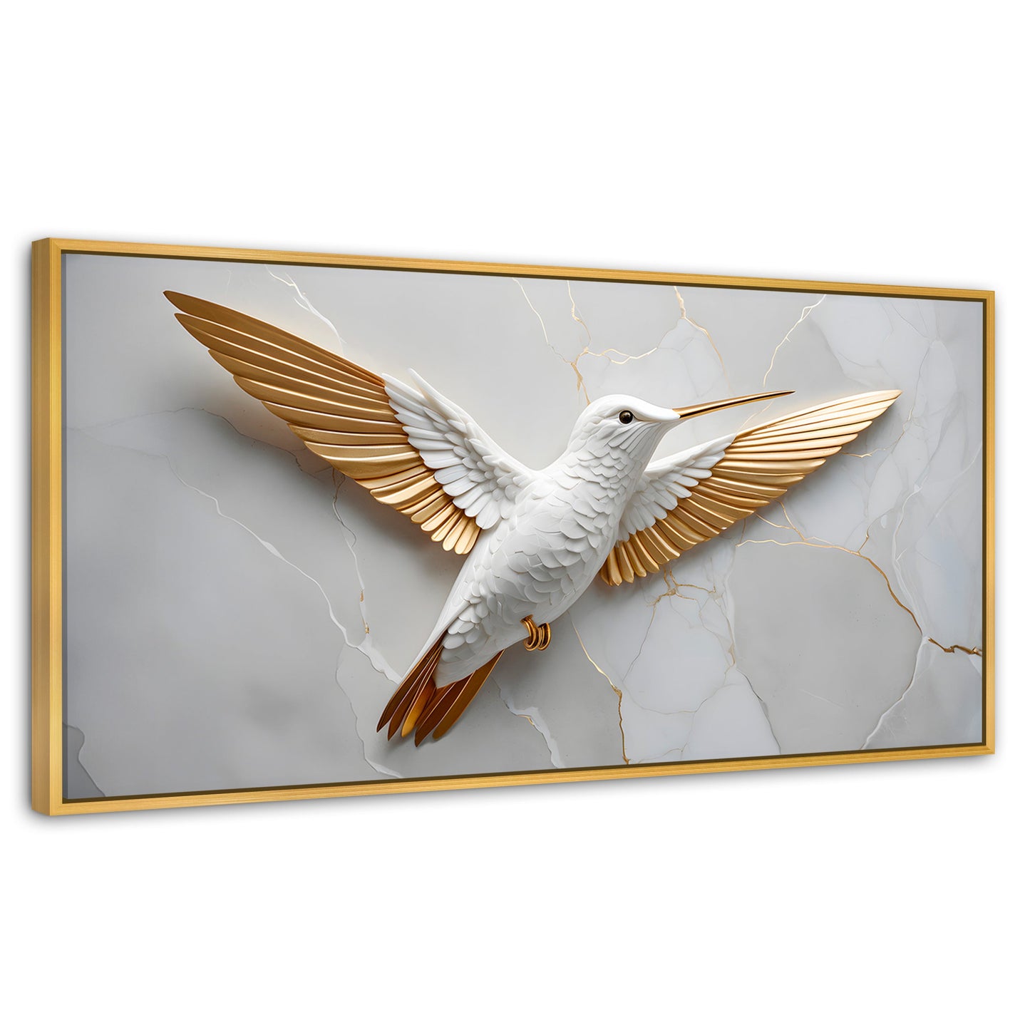 Cuadros Decorativos Canvas Revolution | Colibri Ala Dorada | Panoramico | Portada | Marco Madera