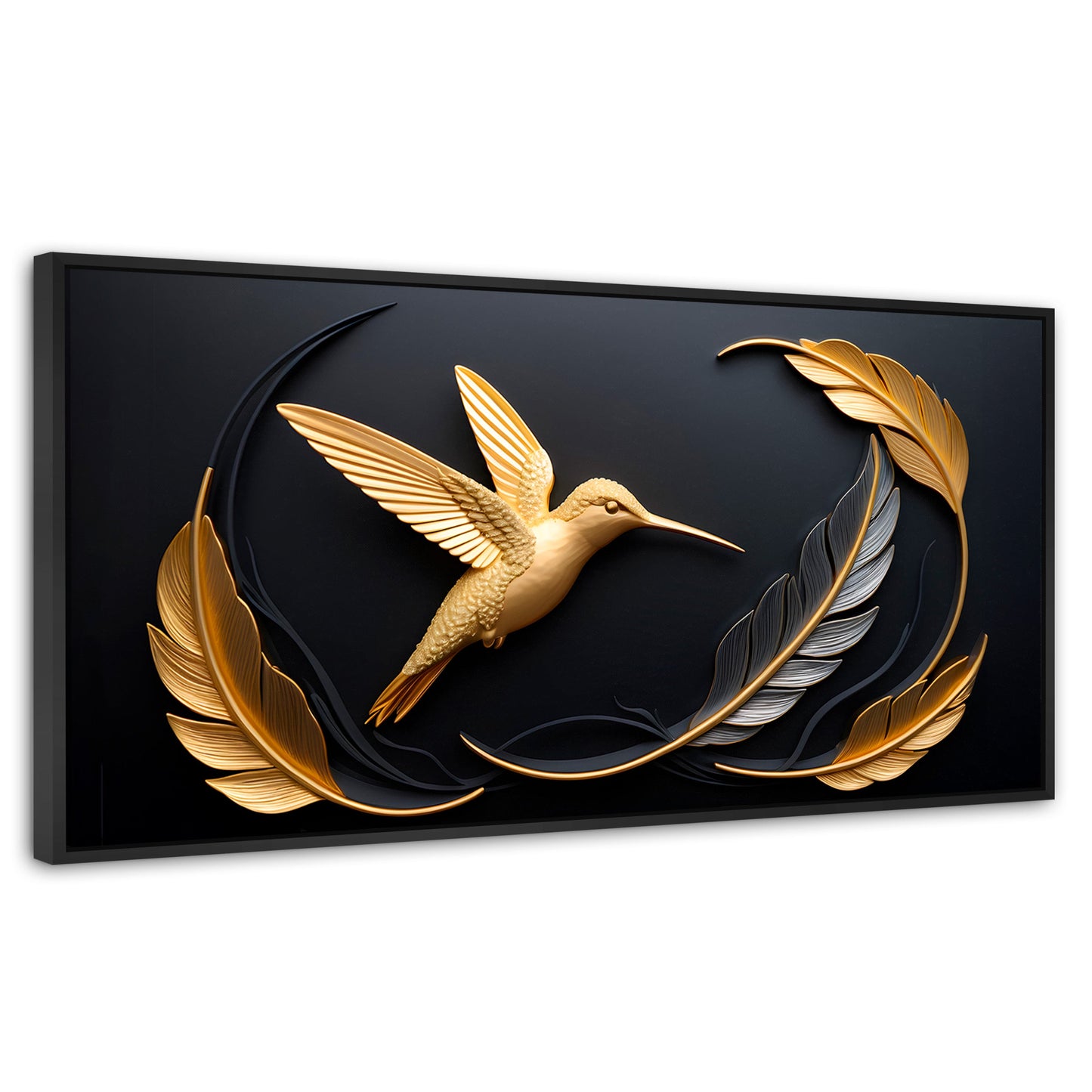 Cuadros Decorativos Canvas Revolution | Colibri Brillante | Panoramico | Portada | Marco Plateado