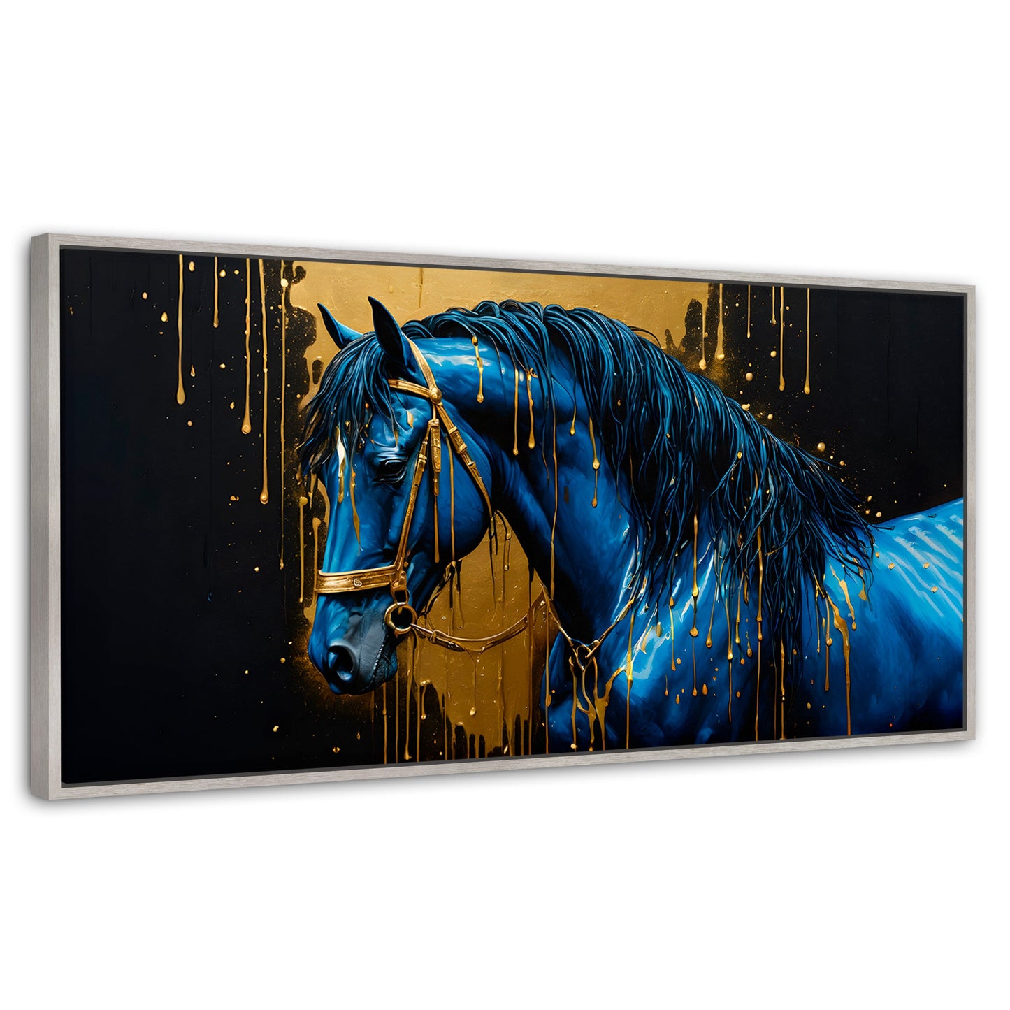 Cuadros Decorativos Canvas Revolution | Elegancia Azul Oro | Panoramico | Portada | Marco Blanco