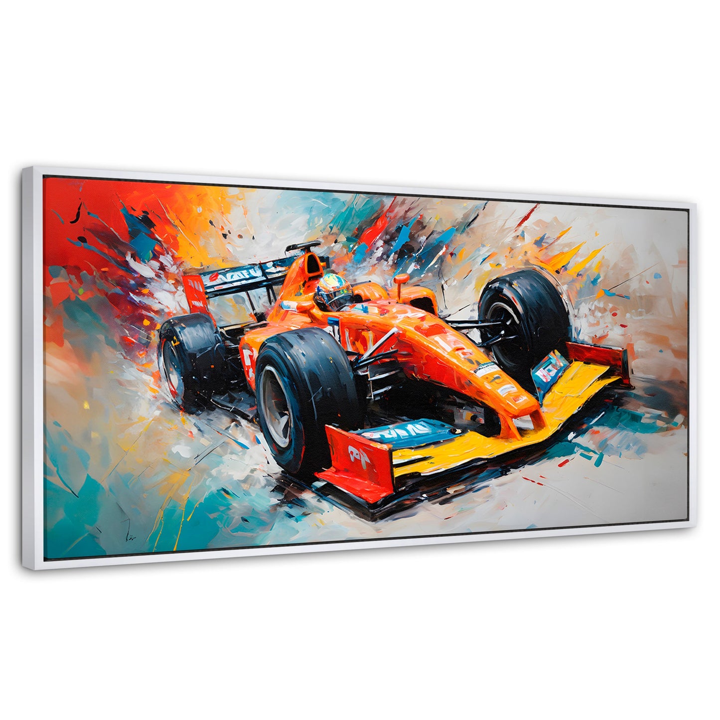 Cuadros Decorativos Canvas Revolution | F1 Carrera Colorida | Panoramico | Portada | Marco Blanco