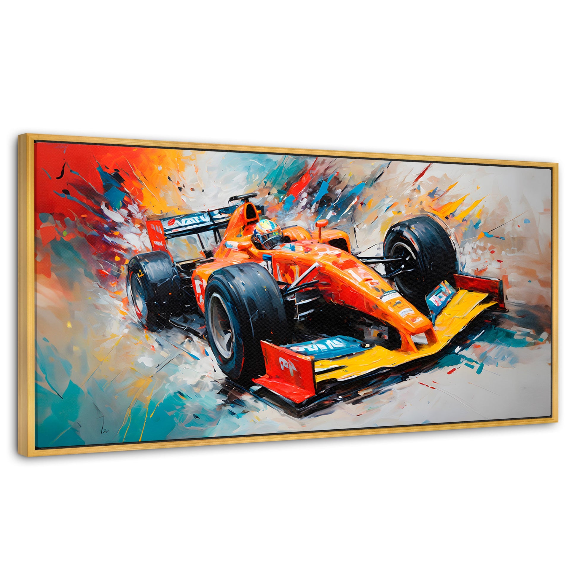 Cuadros Decorativos Canvas Revolution | F1 Carrera Colorida | Panoramico | Portada | Marco Dorado
