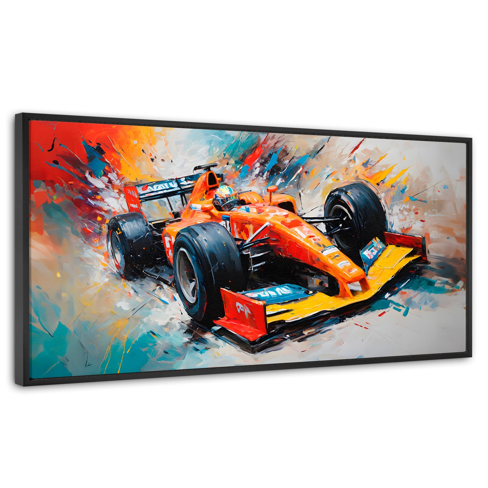 Cuadros Decorativos Canvas Revolution | F1 Carrera Colorida | Panoramico | Portada | Marco Negro