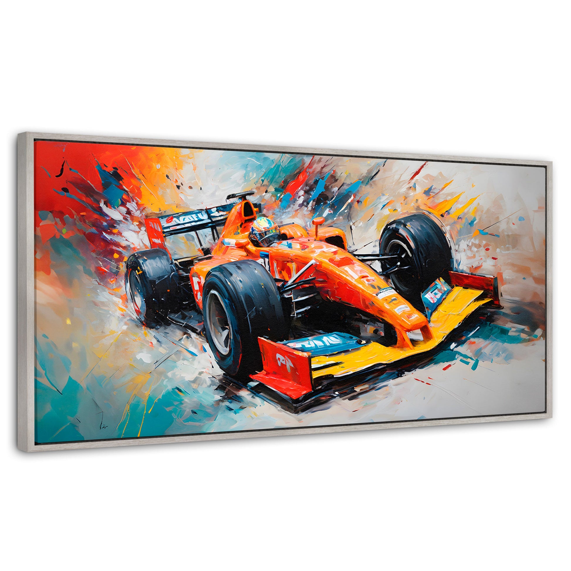Cuadros Decorativos Canvas Revolution | F1 Carrera Colorida | Panoramico | Portada | Marco Plateado