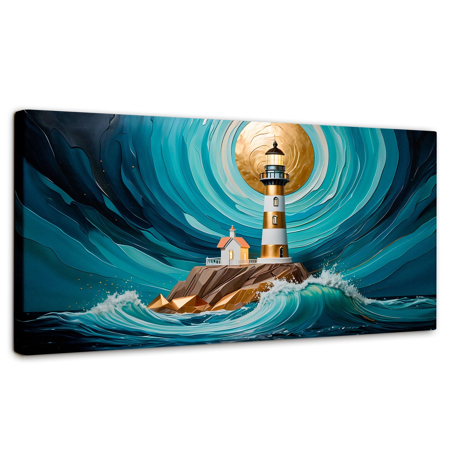 Cuadros Decorativos Canvas Revolution | Faro Del Mar Azul | Panoramico | Portada | Marco SinMarco