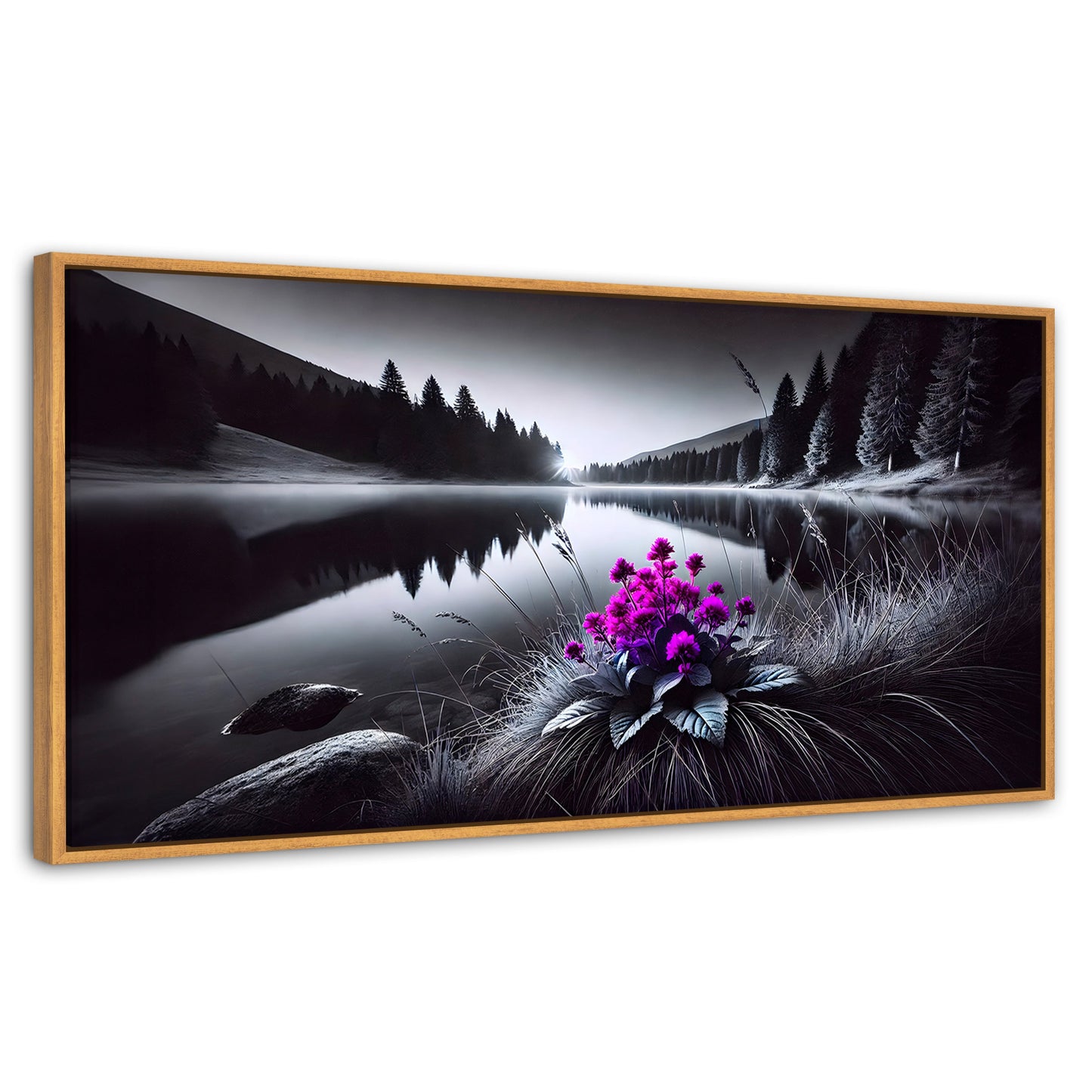 Cuadros Decorativos Canvas Revolution | Flores En El Agua | Panoramico | Portada | Marco Negro