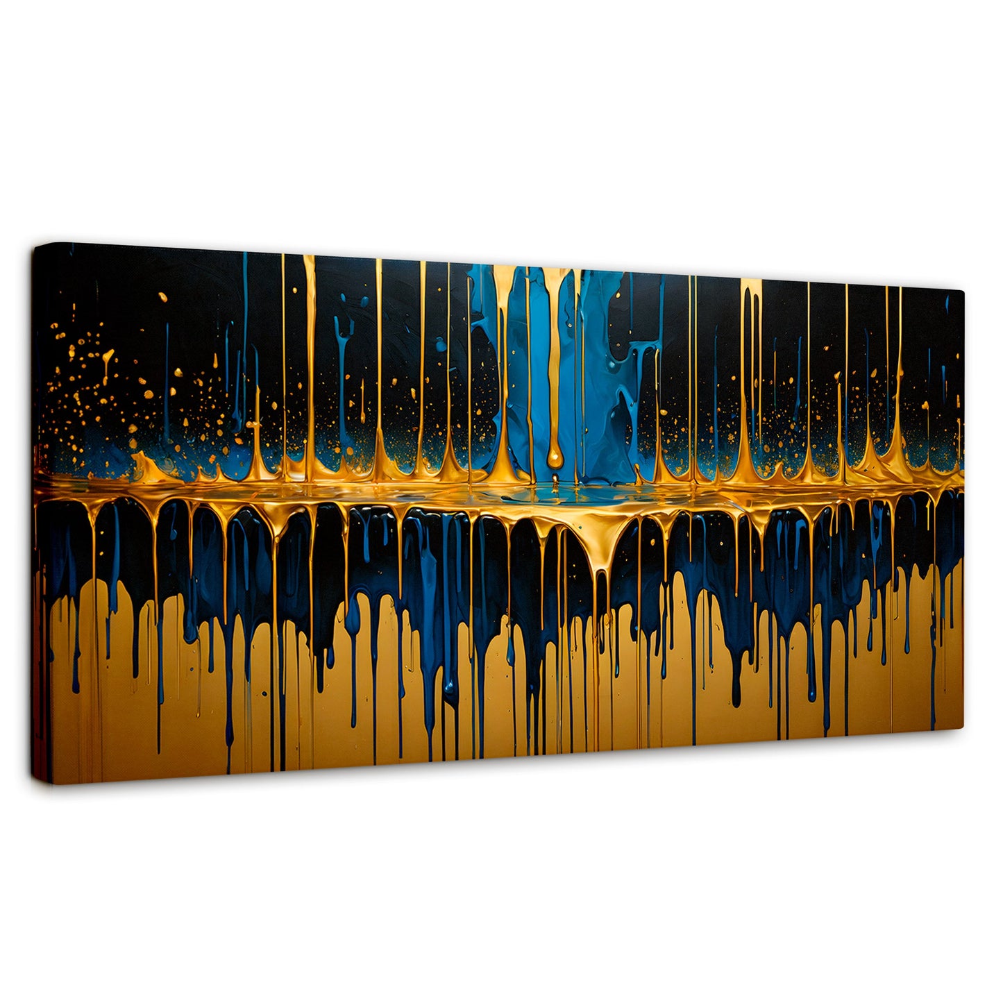 Cuadros Decorativos Canvas Revolution | Gotas Azul Doradas | Panoramico | Portada | Marco SinMarco