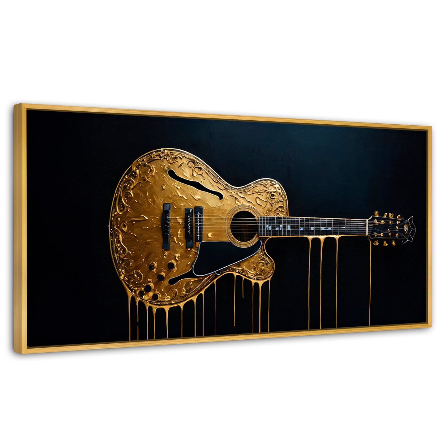 Cuadros Decorativos Canvas Revolution | Guitarra Dorada | Panoramico | Portada | Marco Madera