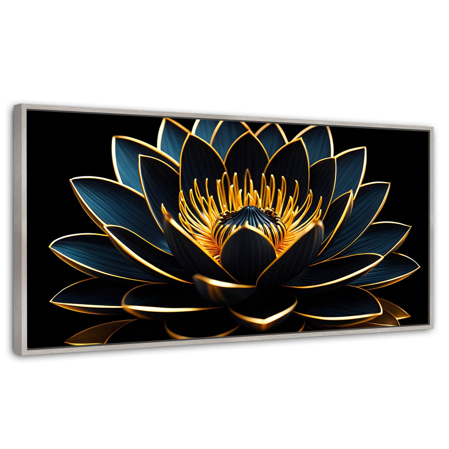 Cuadros Decorativos Canvas Revolution | Loto Oro Oscuro | Panoramico | Portada | Marco Plateado