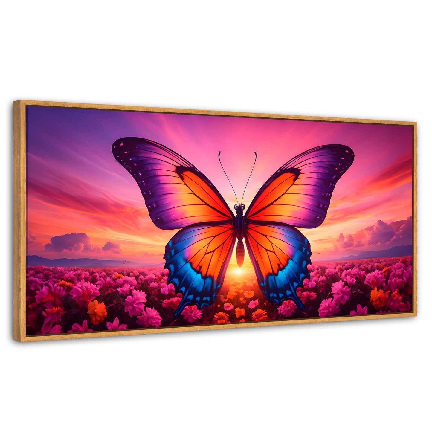 Cuadros Decorativos Canvas Revolution | Mariposa En El Alba | Panoramico | Portada | Marco Negro