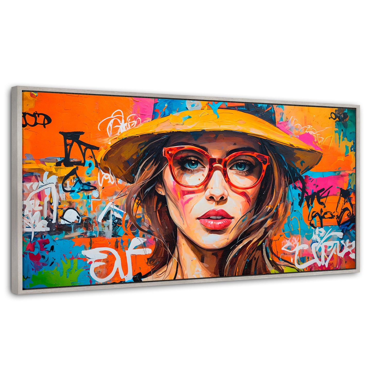 Cuadros Decorativos Canvas Revolution | Mujer Con Gafas | Panoramico | Portada | Marco Plateado