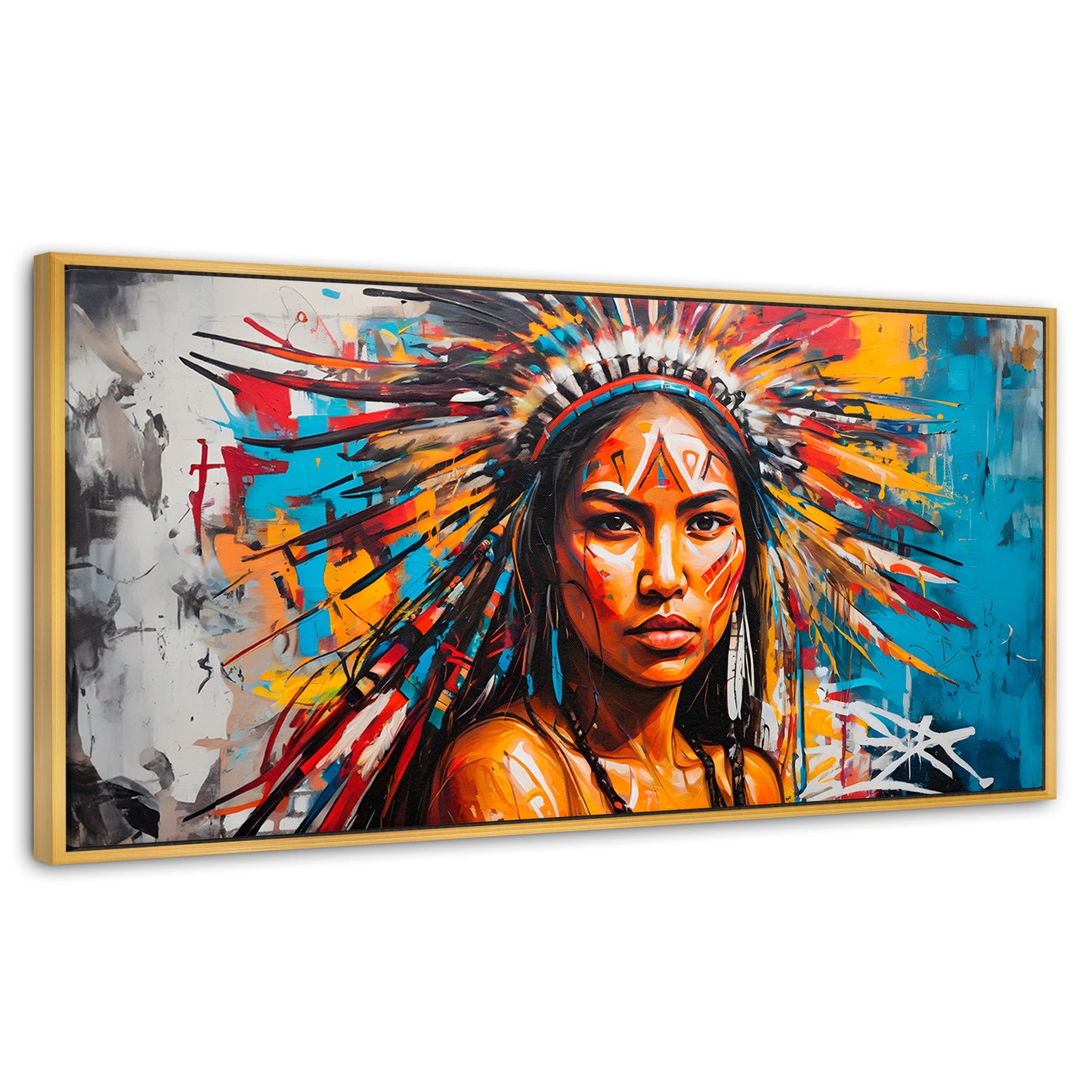 Cuadros Decorativos Canvas Revolution | Nativo Colorido | Panoramico | Portada | Marco Dorado