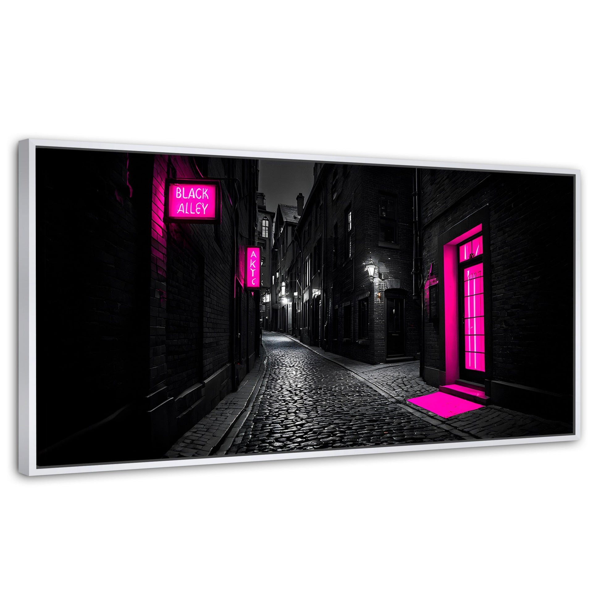 Cuadros Decorativos Canvas Revolution | Neon En La Noche | Panoramico | Portada | Marco Dorado