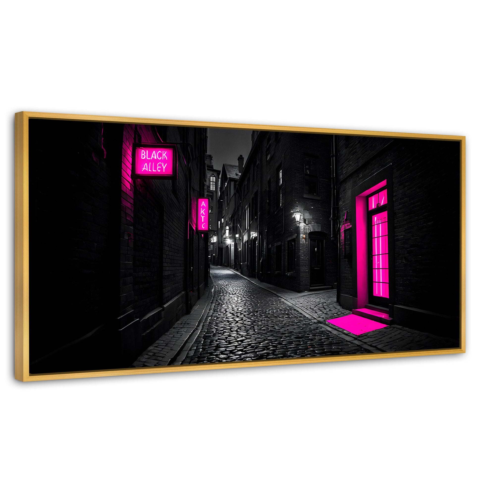 Cuadros Decorativos Canvas Revolution | Neon En La Noche | Panoramico | Portada | Marco Madera