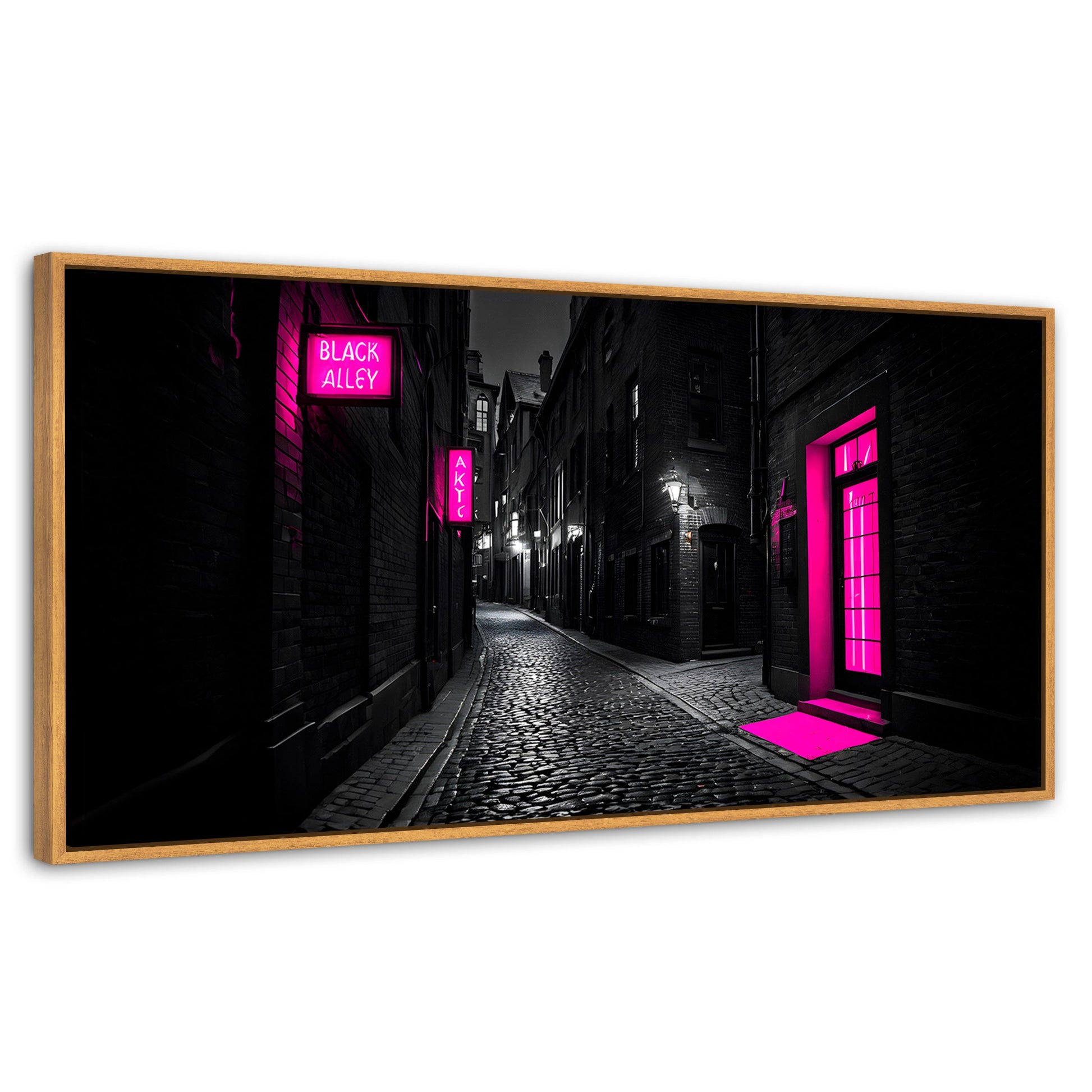 Cuadros Decorativos Canvas Revolution | Neon En La Noche | Panoramico | Portada | Marco Negro