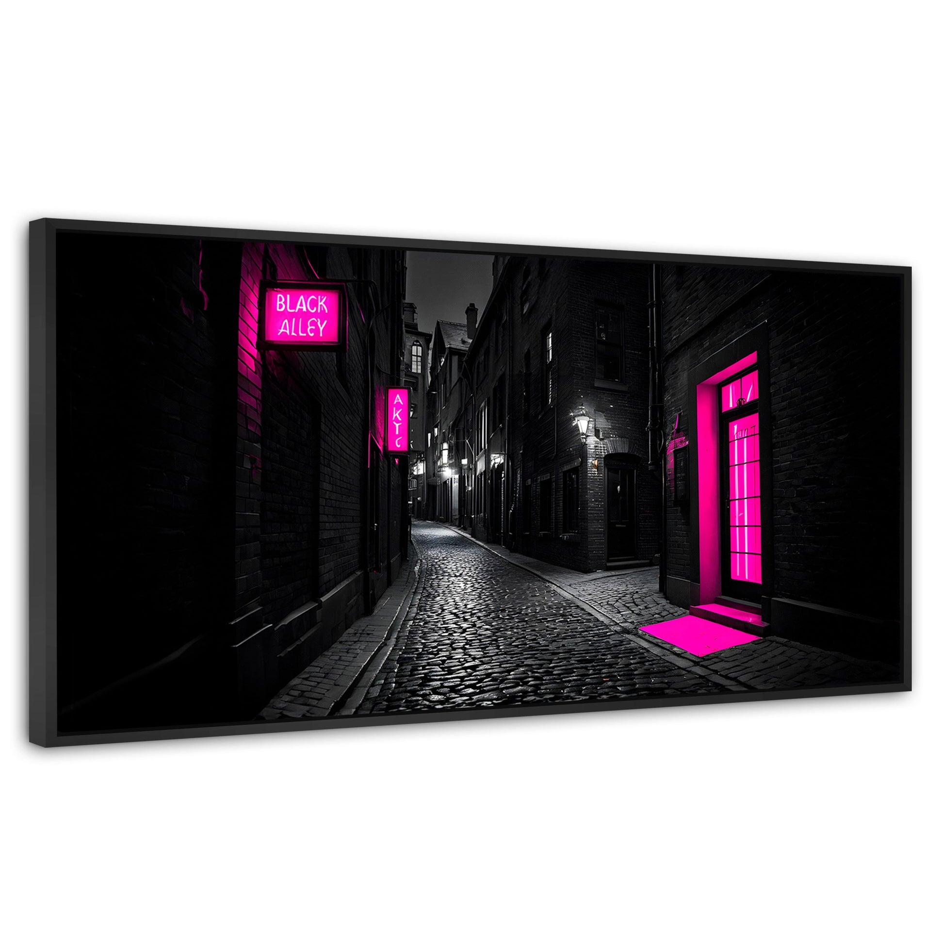 Cuadros Decorativos Canvas Revolution | Neon En La Noche | Panoramico | Portada | Marco Plateado