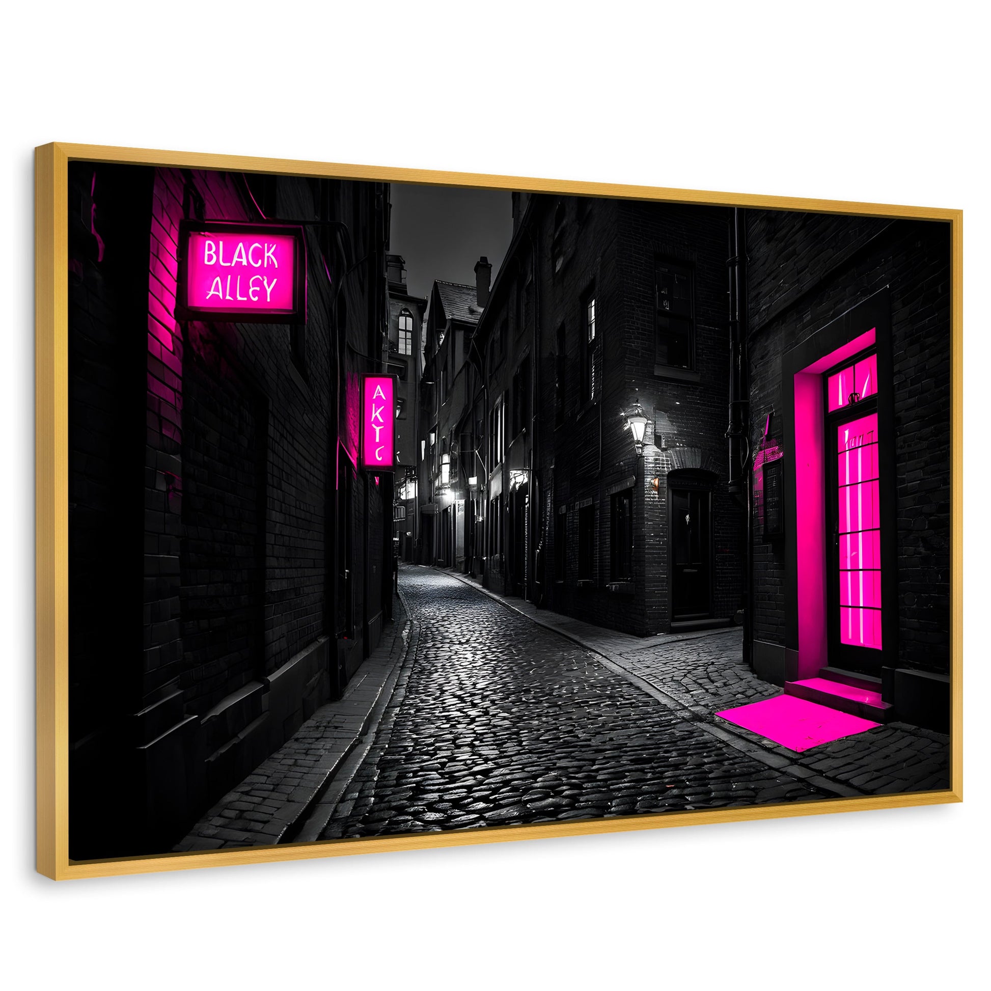 Cuadros Decorativos Canvas Revolution | Neon En La Noche | Rectangular | Portada | Marco Dorado