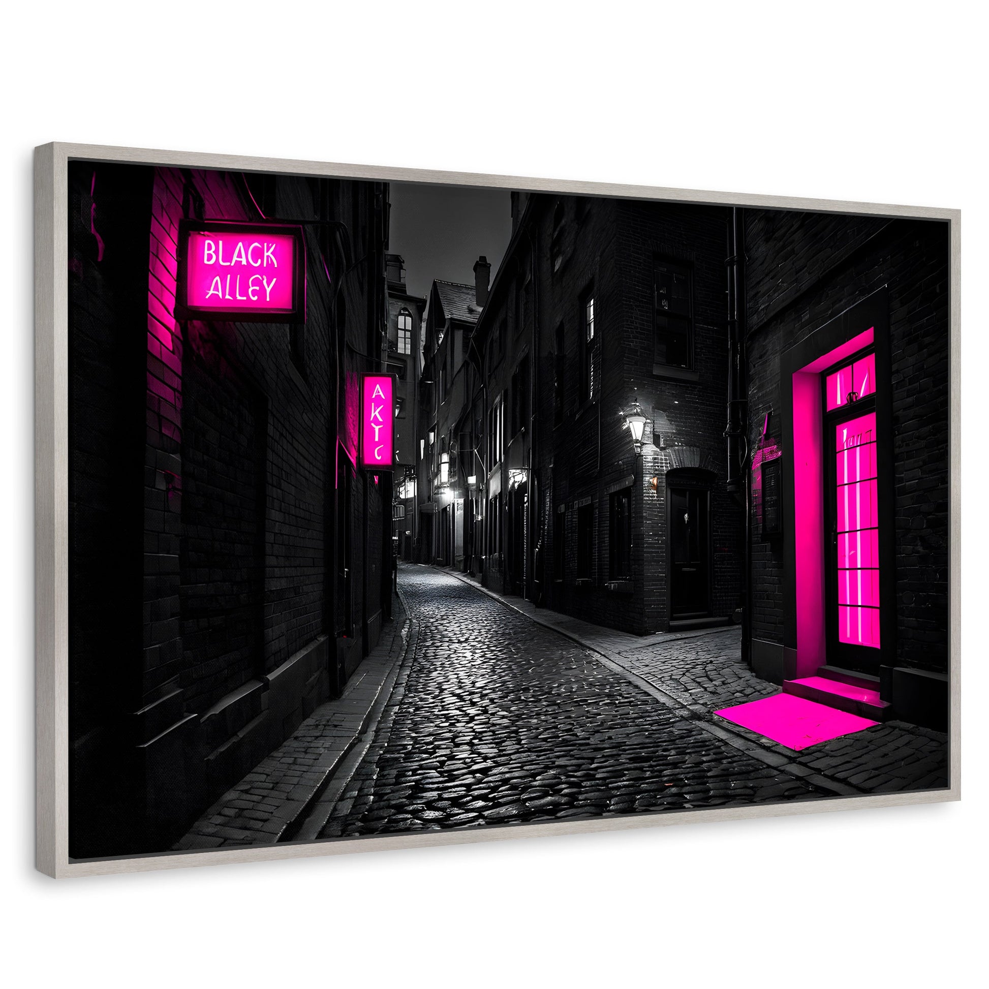 Cuadros Decorativos Canvas Revolution | Neon En La Noche | Rectangular | Portada | Marco Plateado