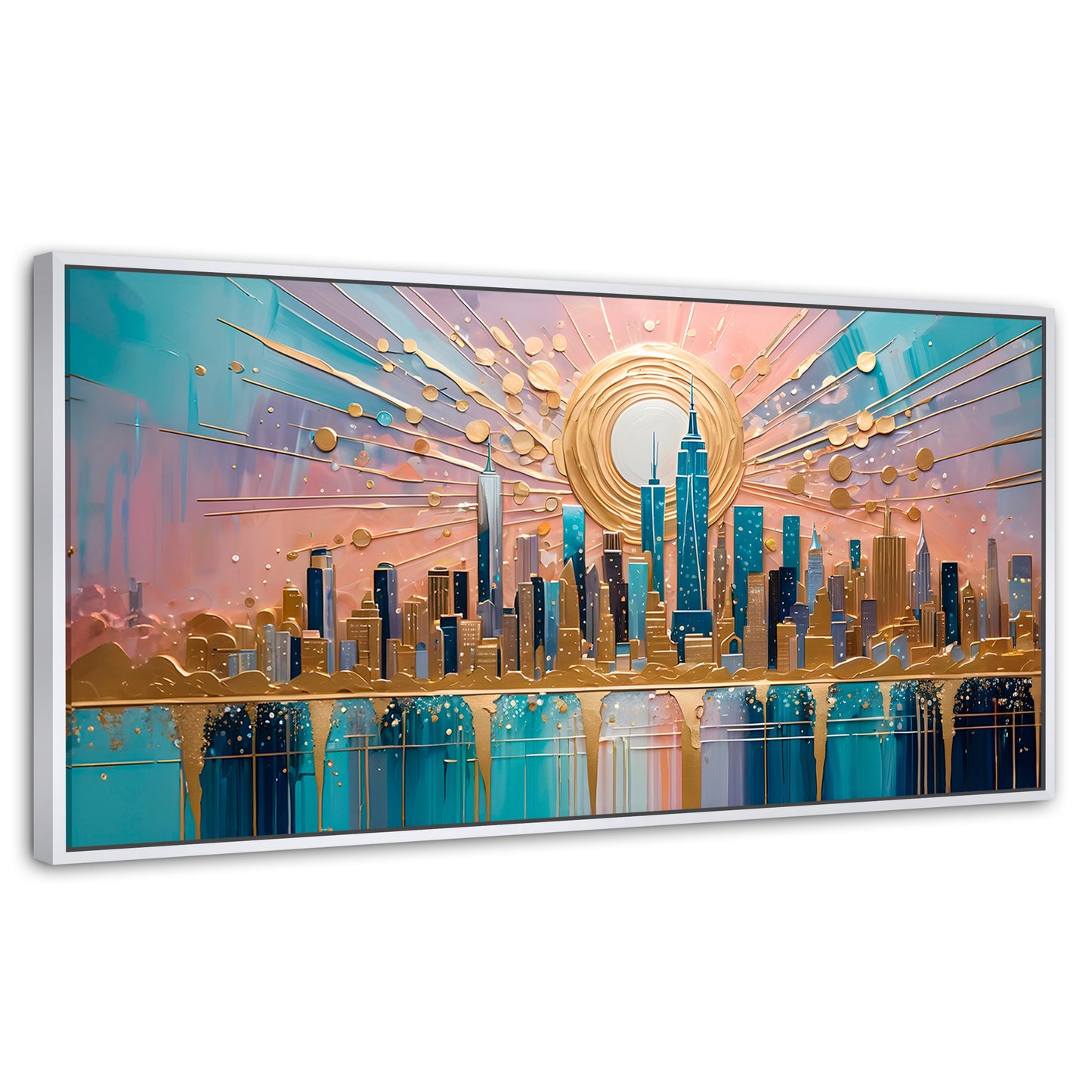 Cuadros Decorativos Canvas Revolution | Nueva York Dorada | Panoramico | Portada | Marco Dorado