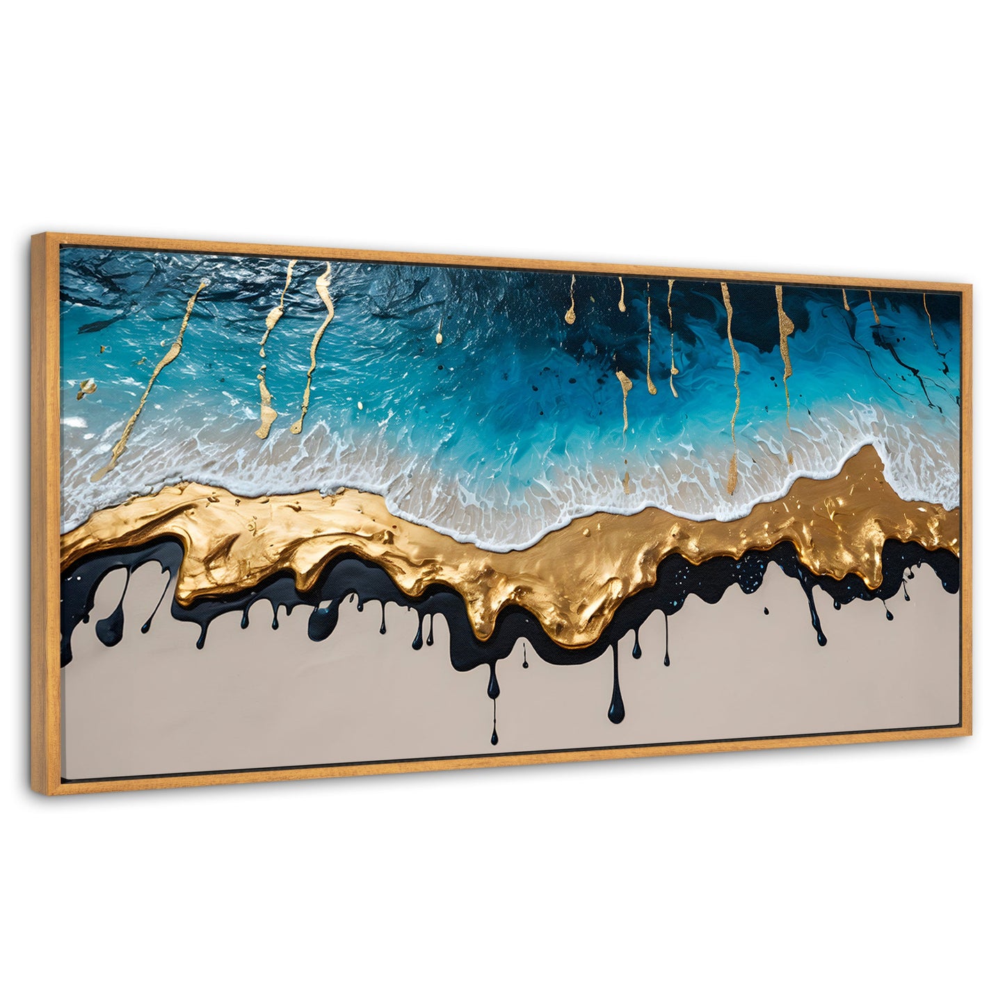 Cuadros Decorativos Canvas Revolution | Olas Azul Doradas | Panoramico | Portada