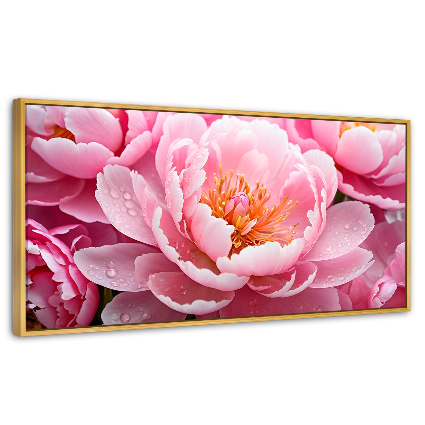 Cuadros Decorativos Canvas Revolution | Peonia Encanto | Panoramico | Portada | Marco Dorado