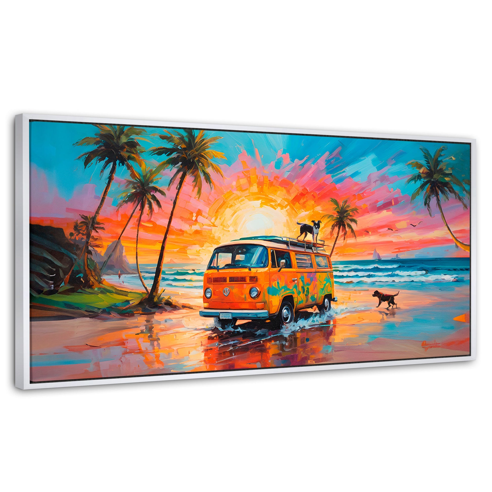 Cuadros Decorativos Canvas Revolution | Perros Playeros | Panoramico | Portada | Marco Blanco