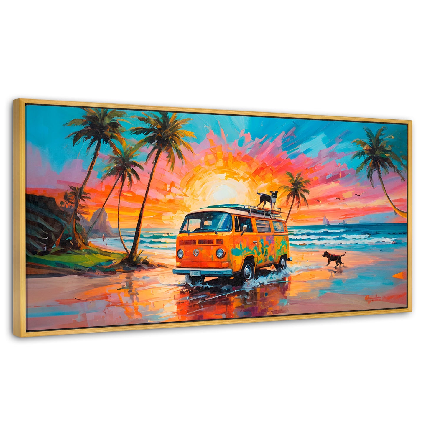 Cuadros Decorativos Canvas Revolution | Perros Playeros | Panoramico | Portada | Marco Dorado