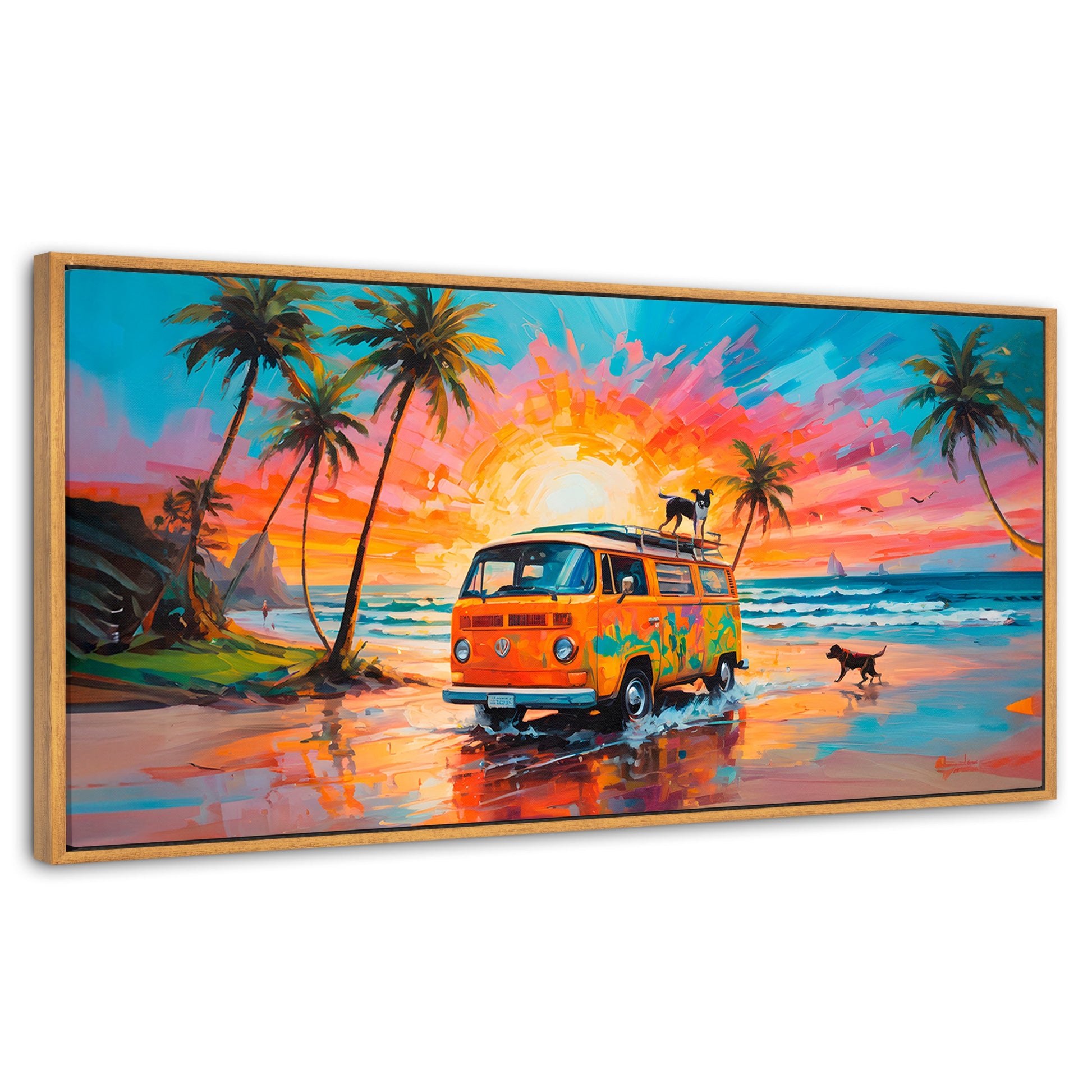 Cuadros Decorativos Canvas Revolution | Perros Playeros | Panoramico | Portada | Marco Madera