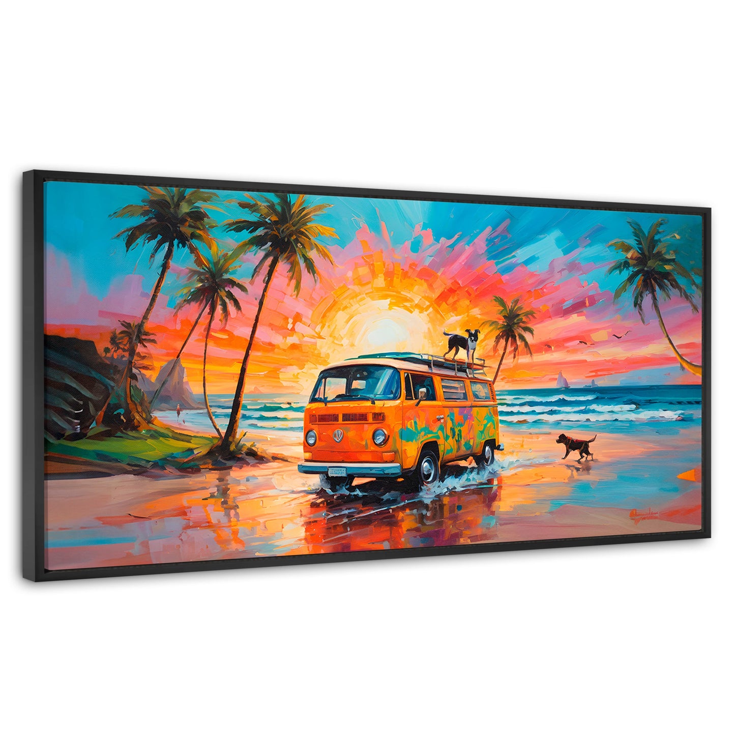 Cuadros Decorativos Canvas Revolution | Perros Playeros | Panoramico | Portada | Marco Negro