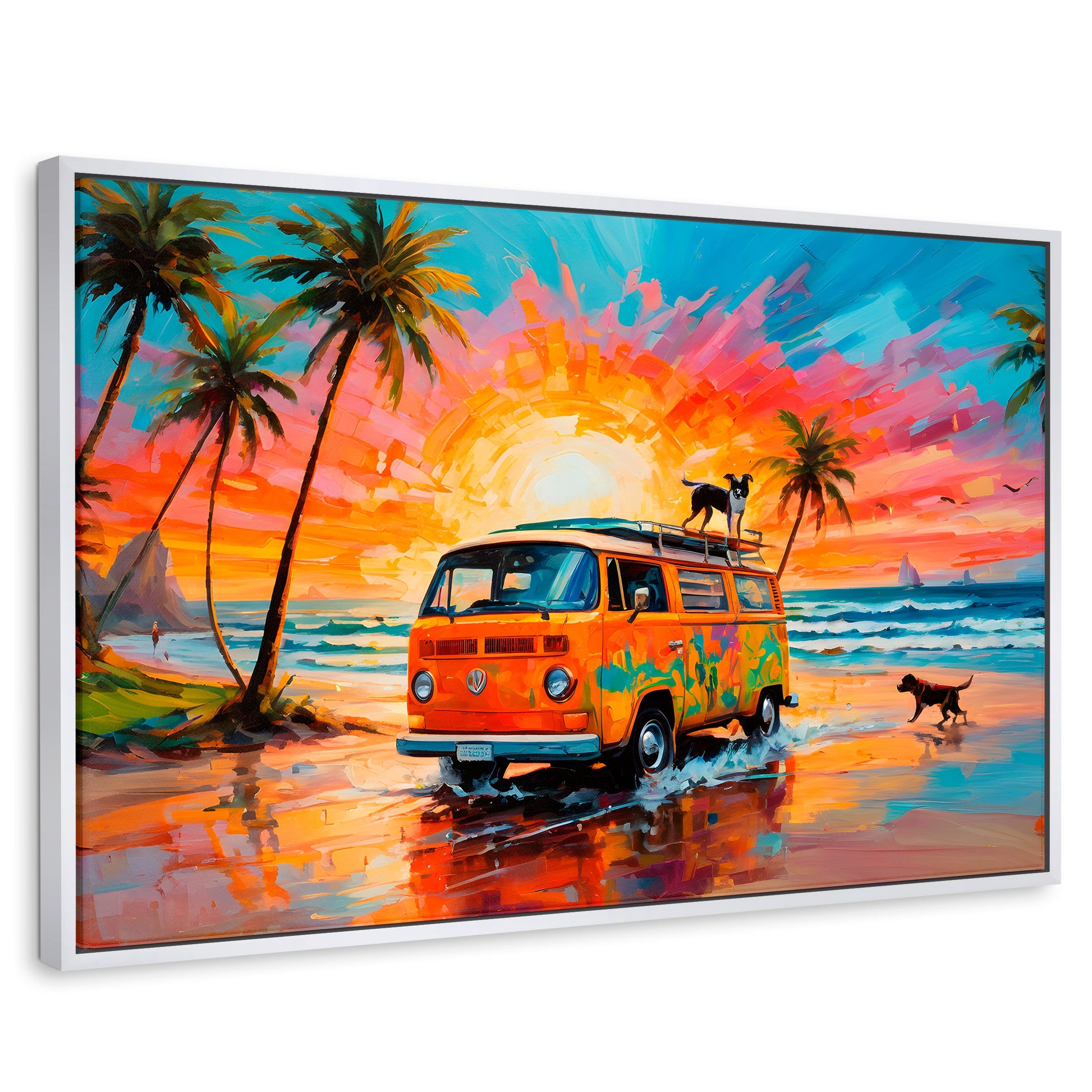 Cuadros Decorativos Canvas Revolution | Perros Playeros | Rectangular | Portada | Marco Blanco