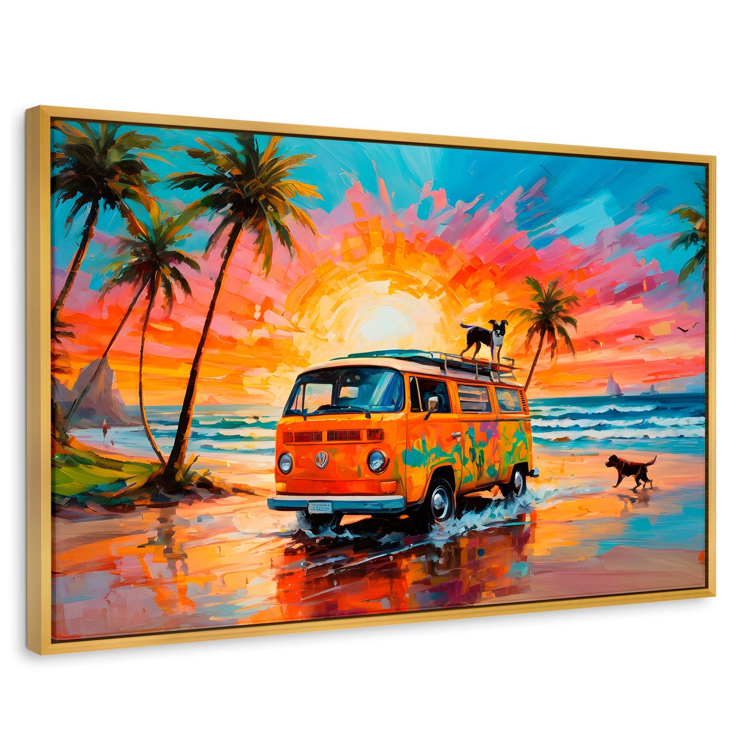 Cuadros Decorativos Canvas Revolution | Perros Playeros | Rectangular | Portada | Marco Dorado