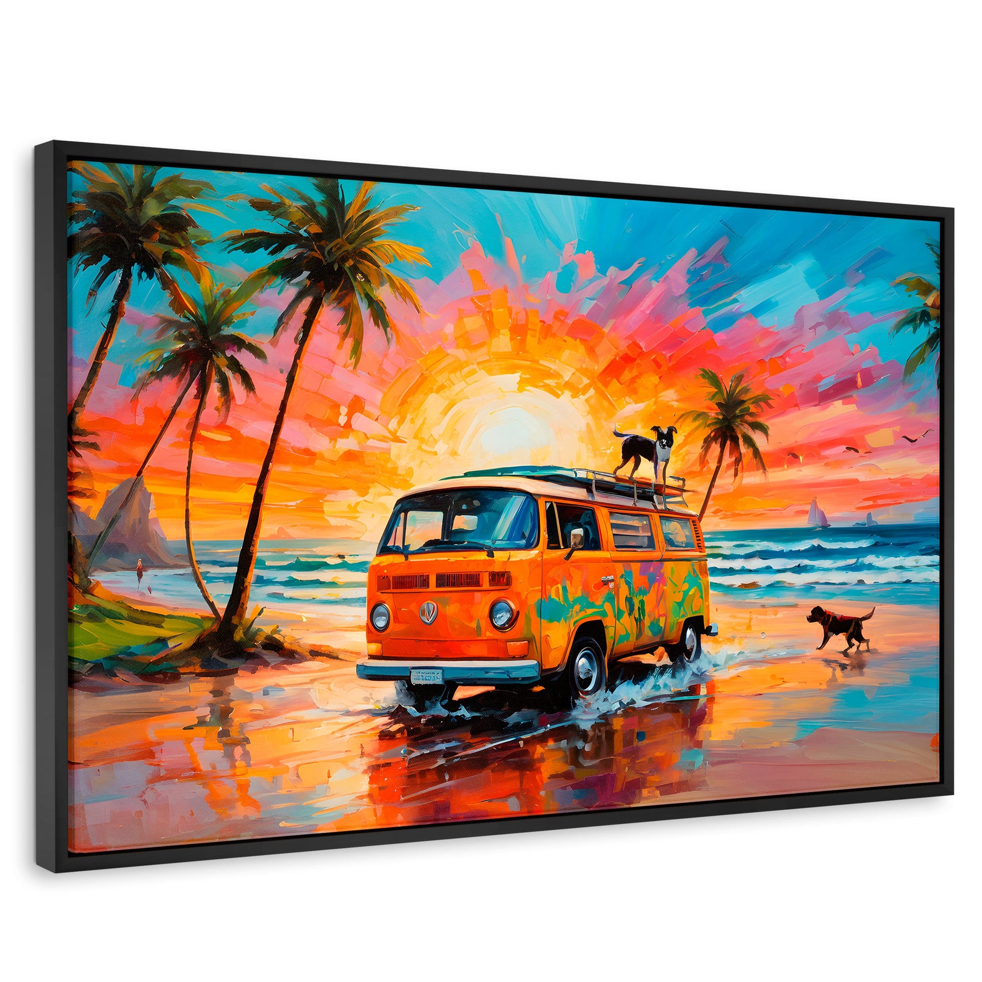 Cuadros Decorativos Canvas Revolution | Perros Playeros | Rectangular | Portada | Marco Negro