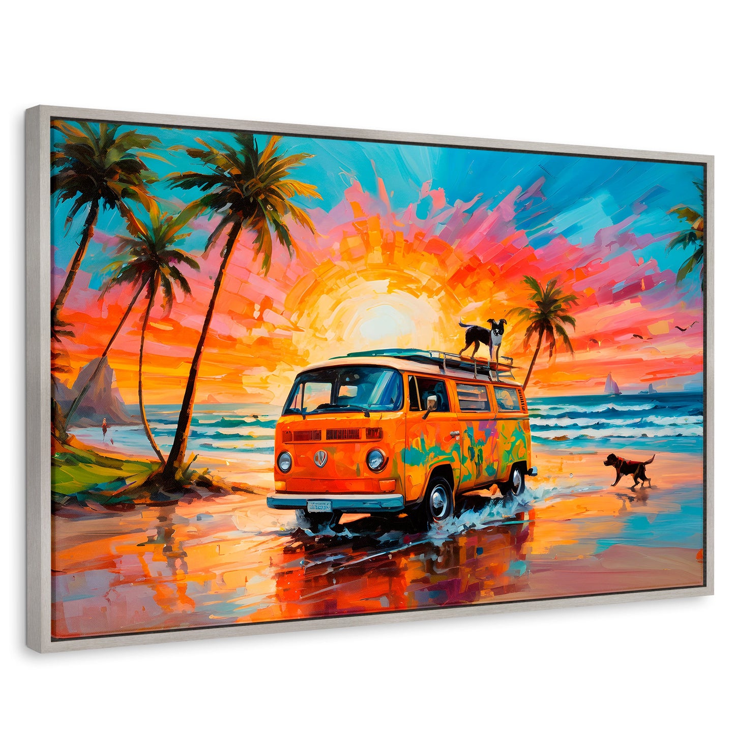 Cuadros Decorativos Canvas Revolution | Perros Playeros | Rectangular | Portada | Marco Plateado