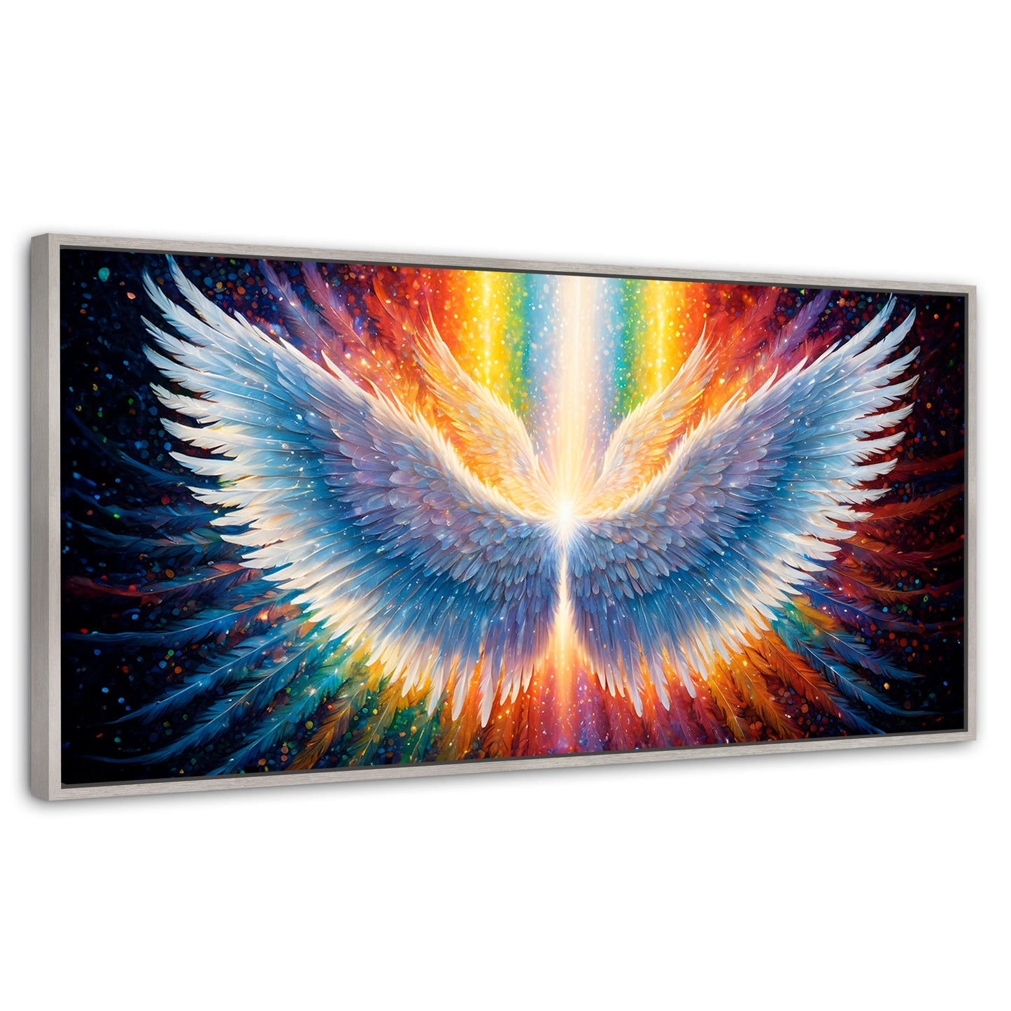 Cuadros Decorativos Canvas Revolution | Plumas De Luz | Panoramico | Portada | Marco Blanco
