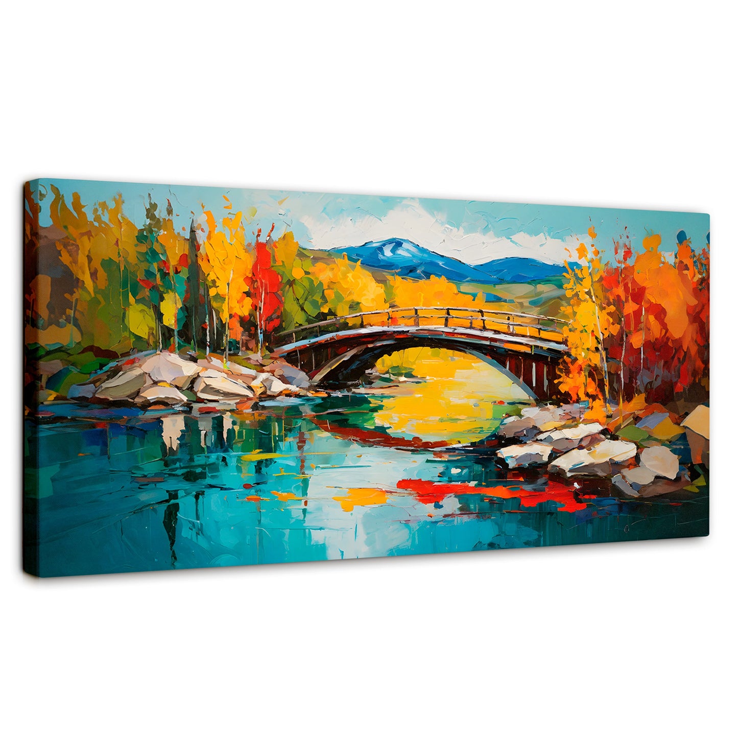 Cuadros Decorativos Canvas Revolution | Puente Otonal Aureo | Panoramico | Portada | Marco SinMarco