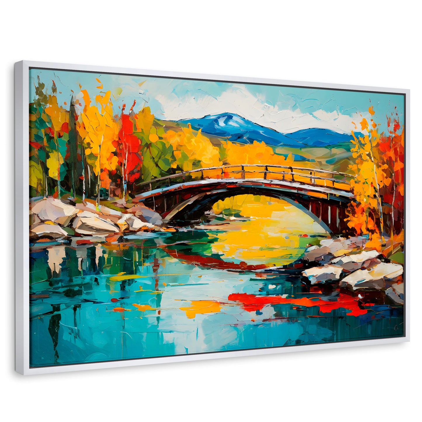 Cuadros Decorativos Canvas Revolution | Puente Otonal Aureo | Rectangular | Portada | Marco Blanco