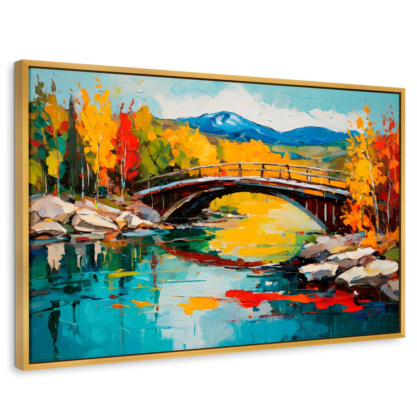 Cuadros Decorativos Canvas Revolution | Puente Otonal Aureo | Rectangular | Portada | Marco Dorado