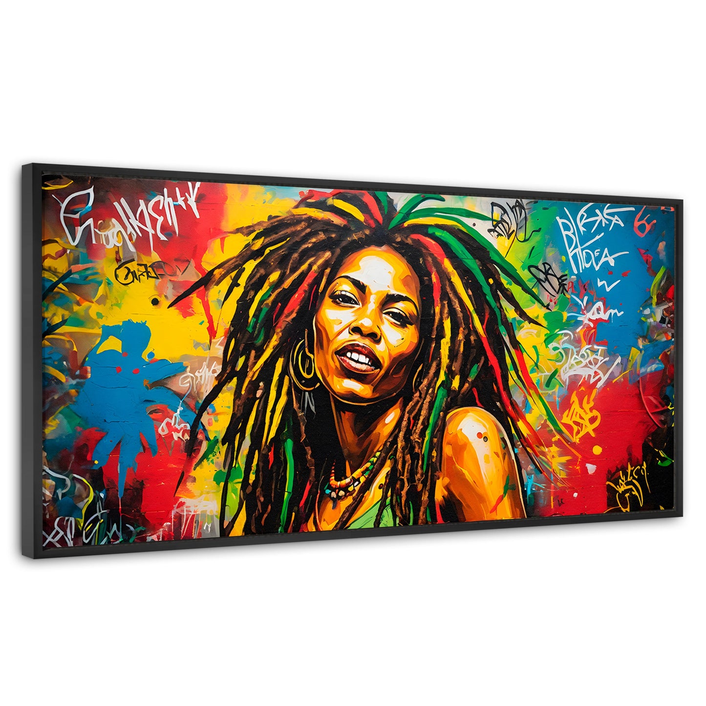 Cuadros Decorativos Canvas Revolution | Retrato Rasta Urban | Panoramico | Portada | Marco Negro