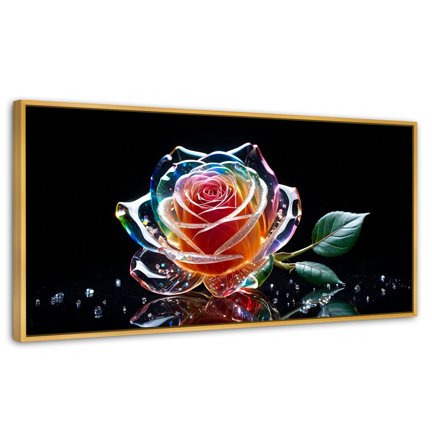 Cuadros Decorativos Canvas Revolution | Rosa Cristal Puro | Panoramico | Portada | Marco Dorado