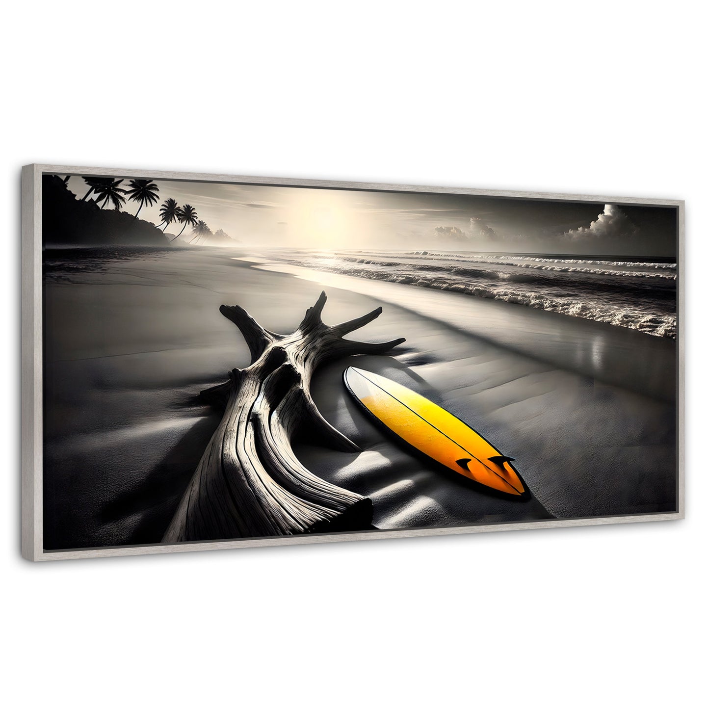 Cuadros Decorativos Canvas Revolution | Surf Al Amanecer | Panoramico | Portada | Marco Blanco