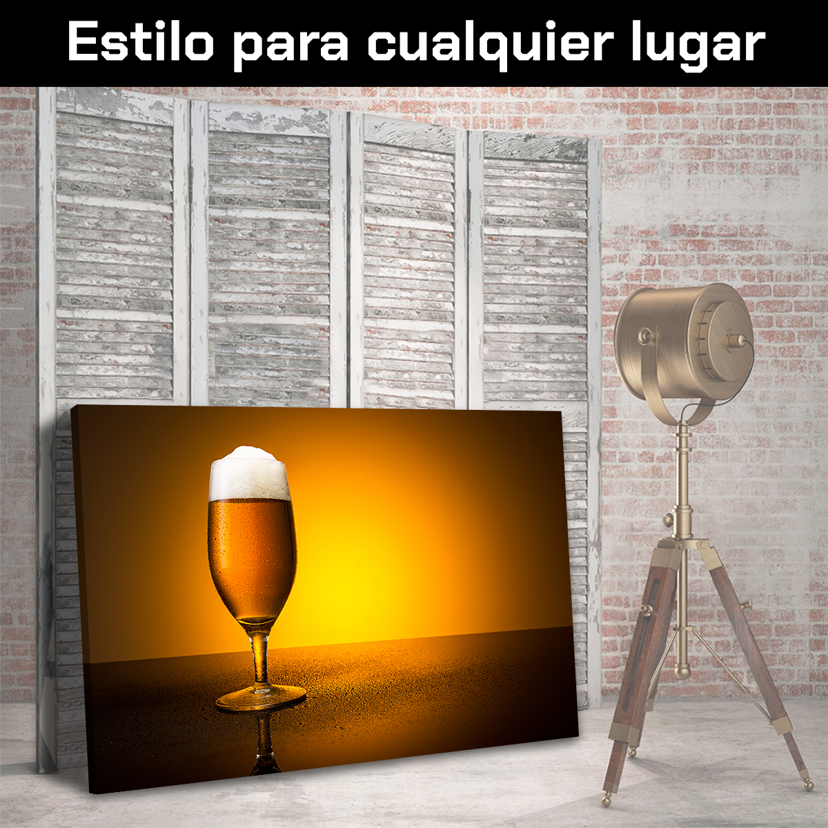 Cerveza En Copa Con Fondo Amarillo