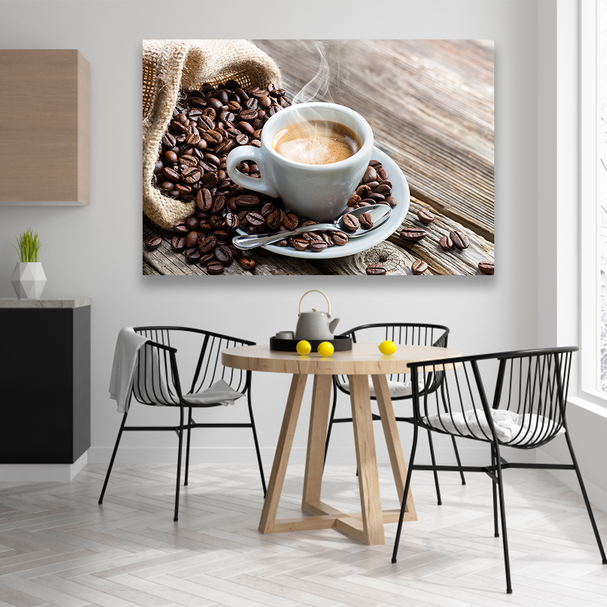 Café Caliente Sobre Costal Y Mesa