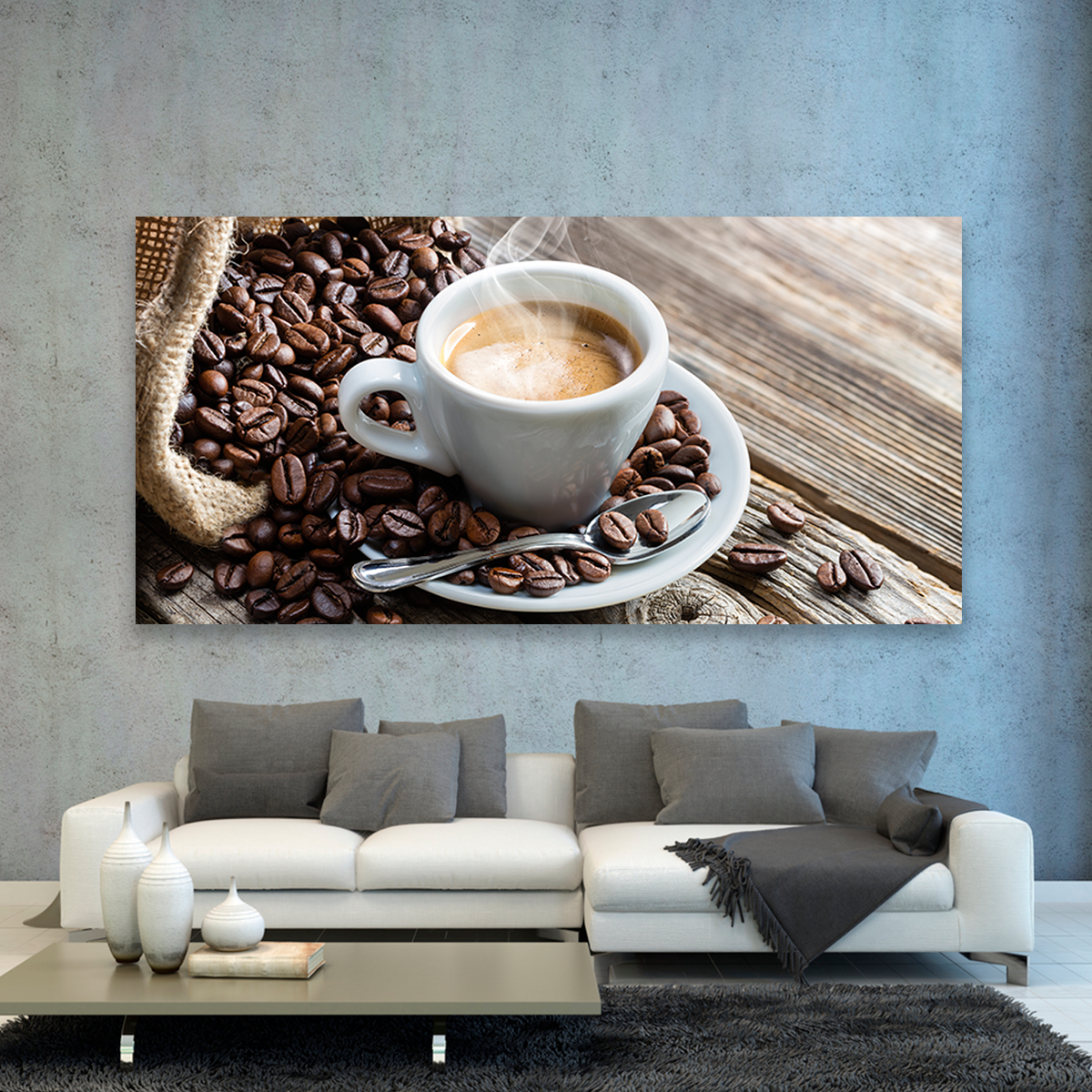 Café Caliente Sobre Costal Y Mesa