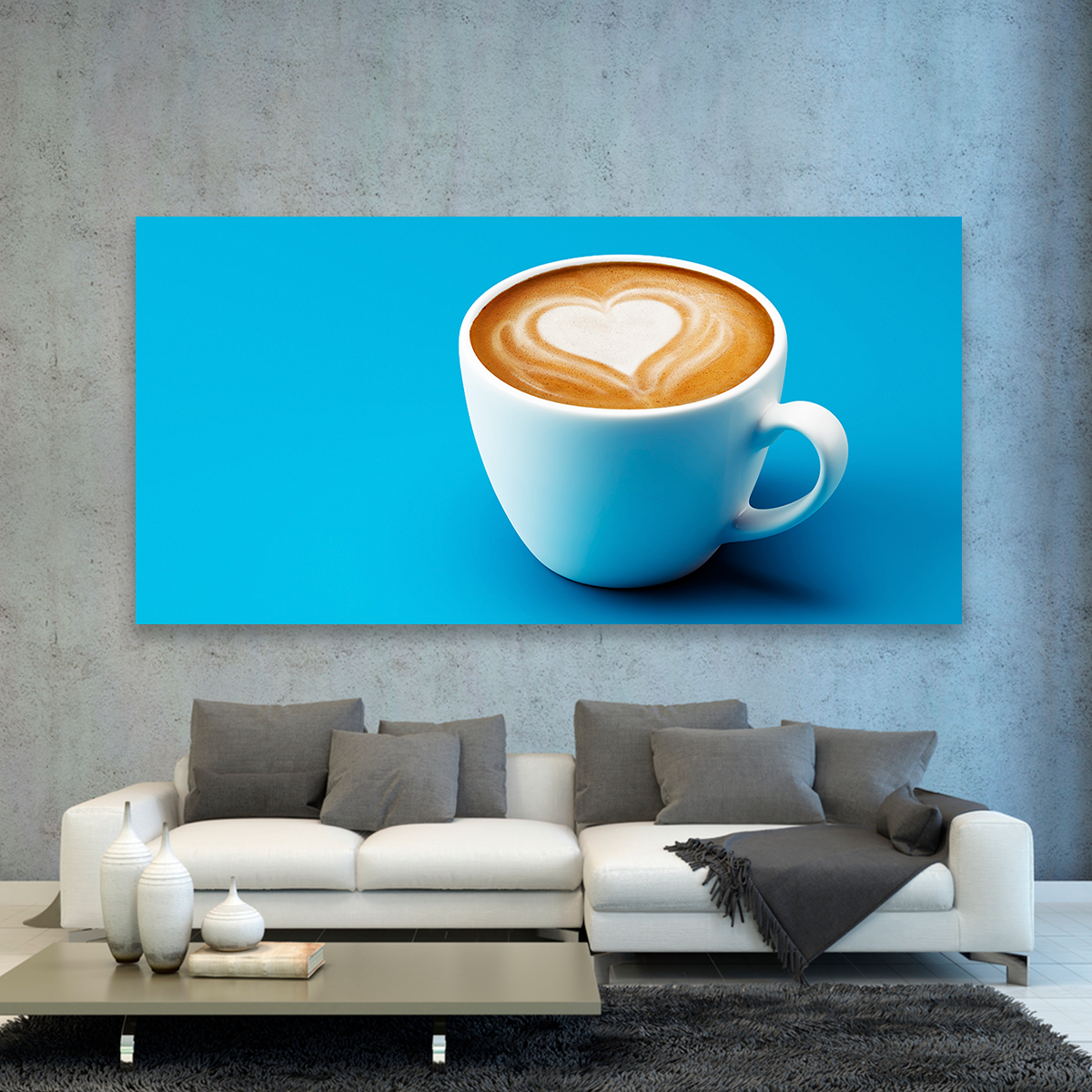 Café Con Corazon Sobre Fondo Azul