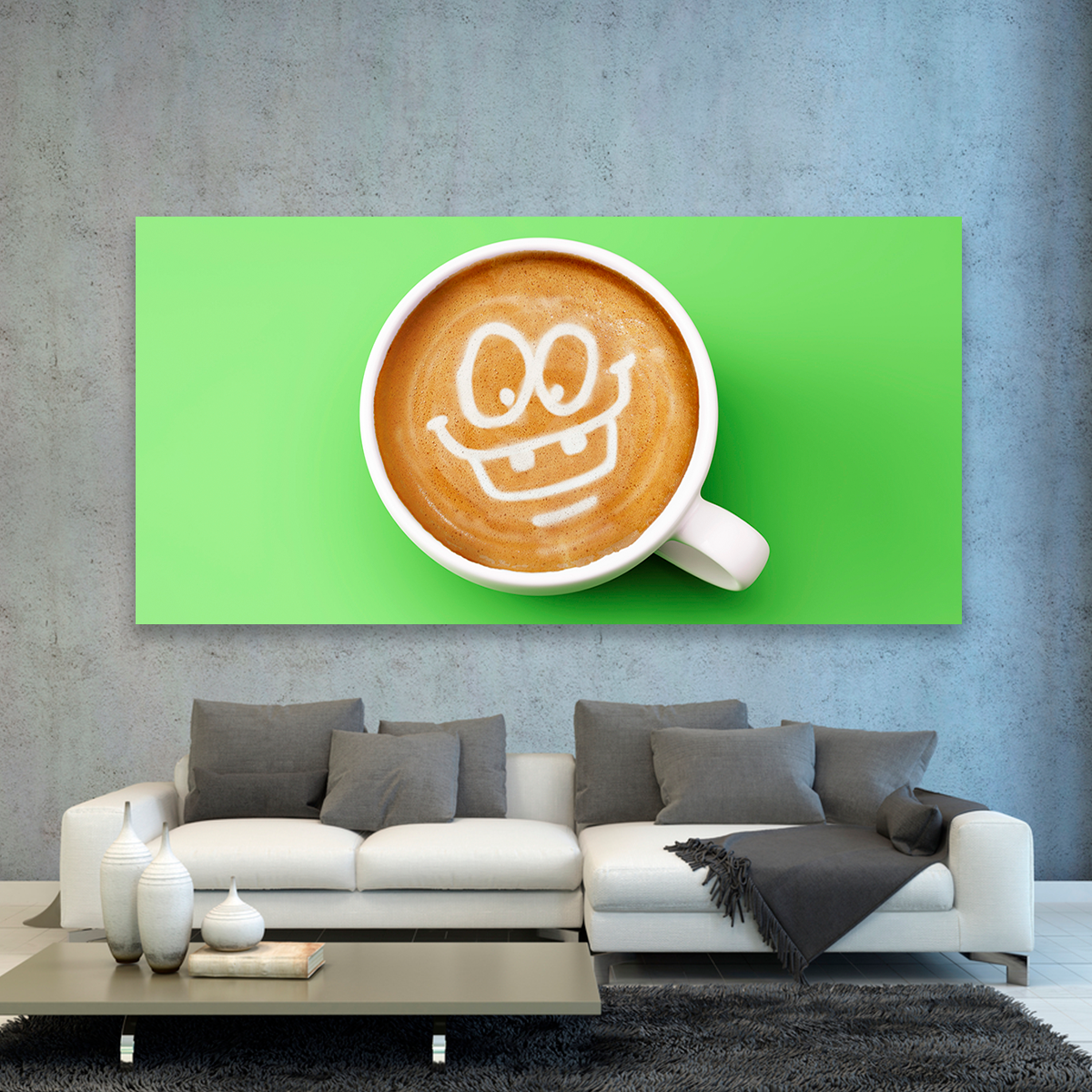 Café Feliz En Fondo Verde